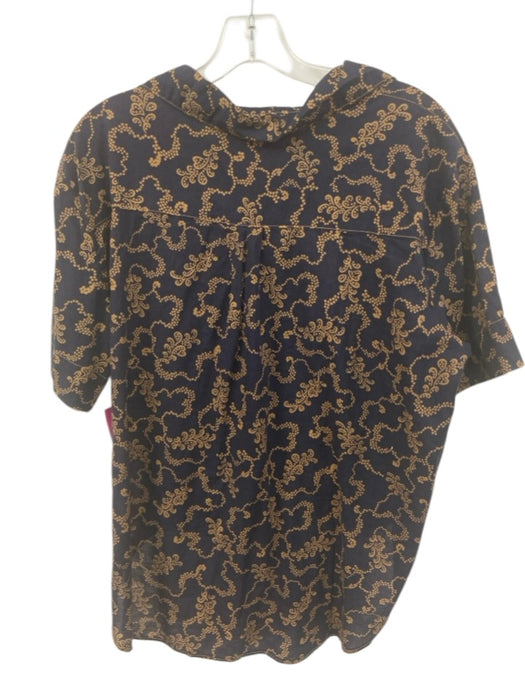 CP Shades Size Large Navy & Beige Cotton Short Sleeve Floral Button Front Top Navy & Beige / Large