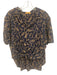 CP Shades Size Large Navy & Beige Cotton Short Sleeve Floral Button Front Top Navy & Beige / Large