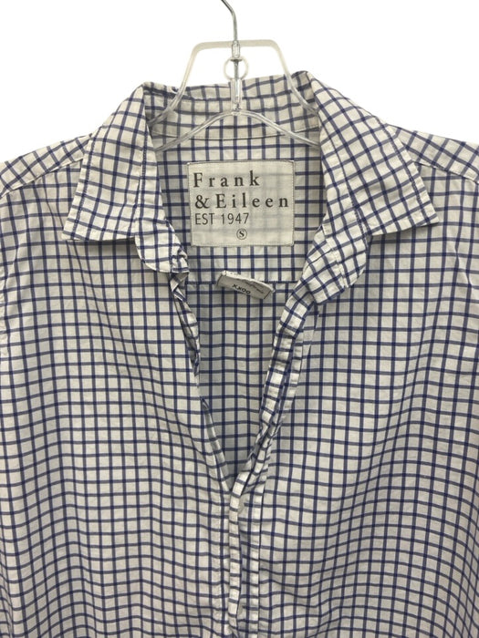 Frank & Eileen Size Small Blue & White Cotton Long Sleeve Windowpane Collar Top Blue & White / Small