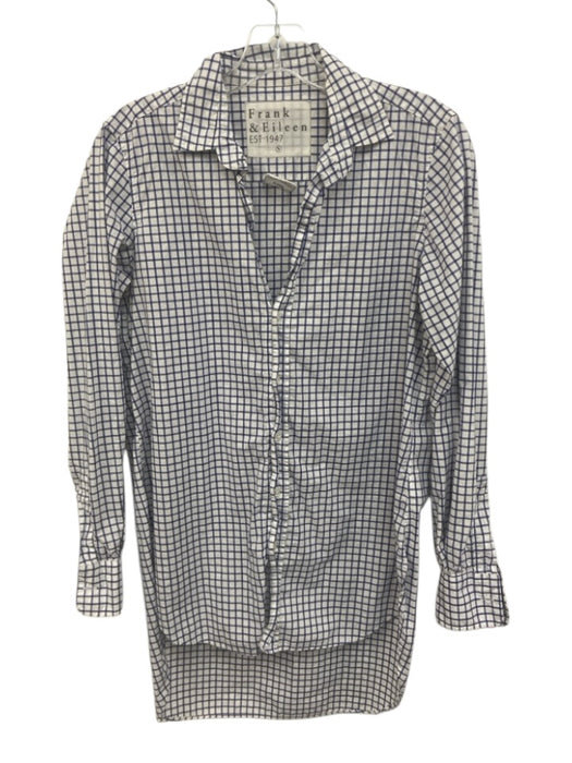 Frank & Eileen Size Small Blue & White Cotton Long Sleeve Windowpane Collar Top Blue & White / Small