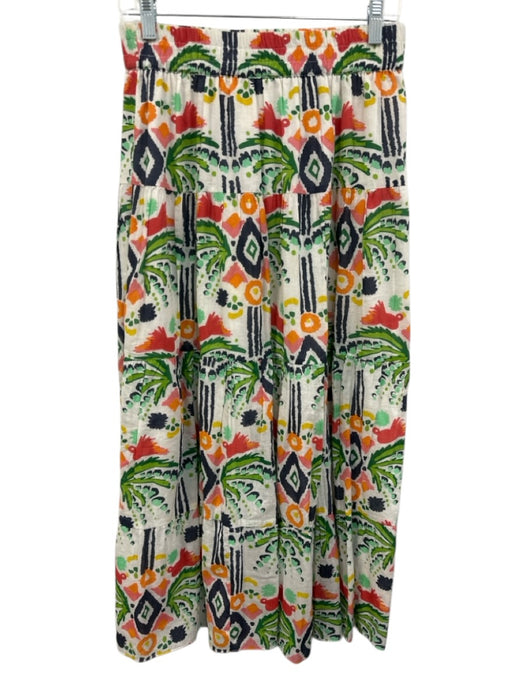 Emily McCarthy Size Small Green, Red, Navy Cotton Elastic Waist Floral Skirt Green, Red, Navy / Small