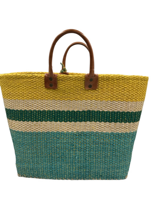 Mar Y Sol Yellow, Green, Blue Straw & Raffia Top Handle Color Block Bag Yellow, Green, Blue / Large