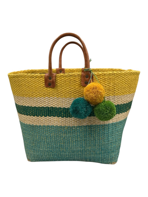 Mar Y Sol Yellow, Green, Blue Straw & Raffia Top Handle Color Block Bag Yellow, Green, Blue / Large