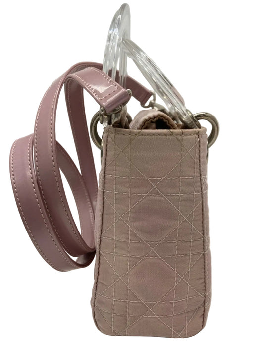 Christian Dior Mauve Pink Nylon Clear Handles Quilted Top Flap Bag