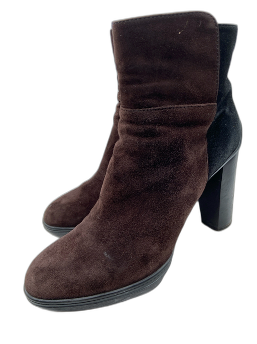 Tod's Shoe Size 38.5 Brown & Black Suede Color Block Side Zip Block Heel Boots Brown & Black / 38.5