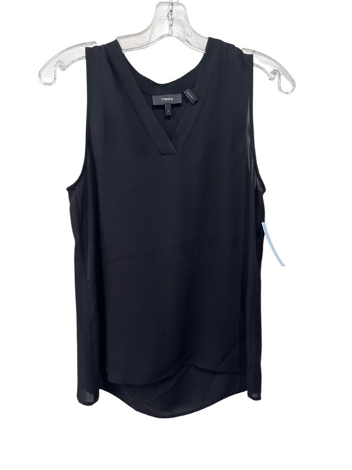 Theory Size S Black Silk Sheer Sleeveless V Neck Back Pleat Top Black / S