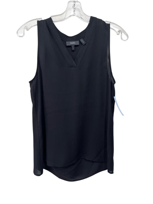 Theory Size S Black Silk Sheer Sleeveless V Neck Back Pleat Top Black / S