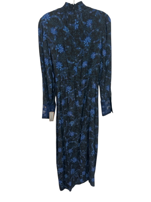 Kobi Halperin Size XS Blue & Black Viscose Floral Long Sleeve Mock Neck Dress Blue & Black / XS
