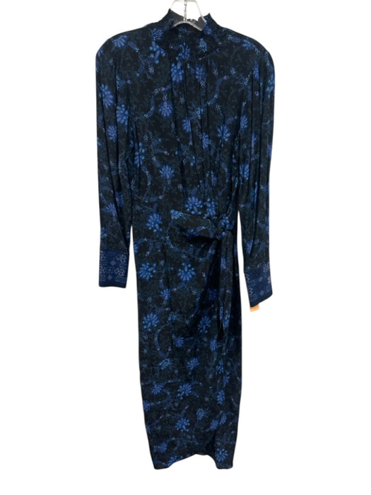Kobi Halperin Size XS Blue & Black Viscose Floral Long Sleeve Mock Neck Dress Blue & Black / XS