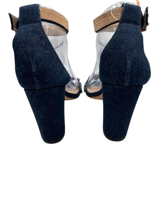 Pelle Moda Shoe Size 8 Blue & Gold Denim Embellished Detail Ankle Buckle Sandals Blue & Gold / 8