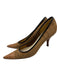 Prada Shoe Size 38 Tan Brown & Black Woven Raffia Leather trim Pointed Toe Pumps Tan Brown & Black / 38