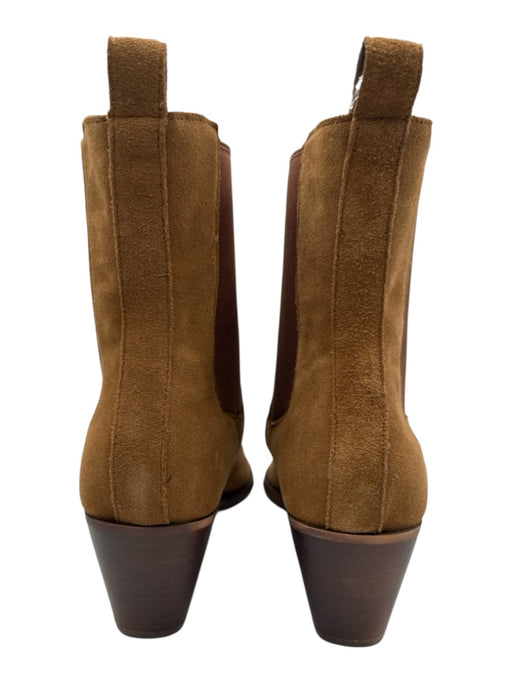 Dolce Vita Shoe Size 8.5 Tan Brown Suede & Textile Stacked Heel Pull Tab Booties Tan Brown / 8.5
