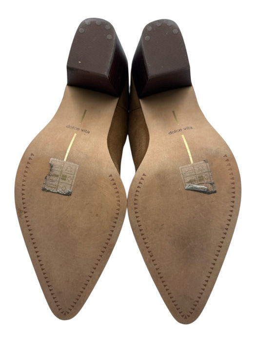 Dolce Vita Shoe Size 8.5 Tan Brown Suede & Textile Stacked Heel Pull Tab Booties Tan Brown / 8.5
