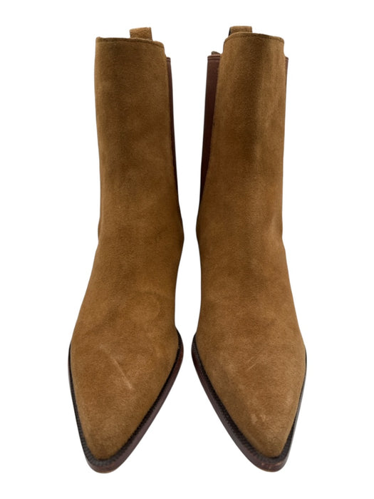Dolce Vita Shoe Size 8.5 Tan Brown Suede & Textile Stacked Heel Pull Tab Booties Tan Brown / 8.5