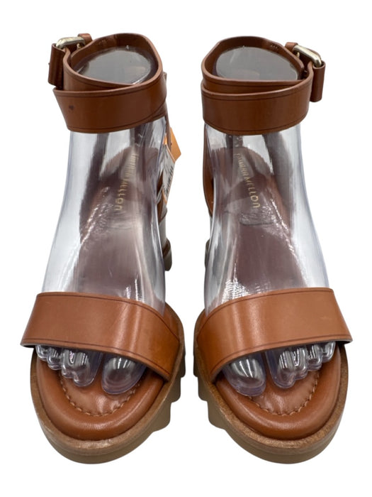 Tamara Mellon Shoe Size 38.5 Brown Leather Lug sole Ankle Strap Wedge Sandals Brown / 38.5
