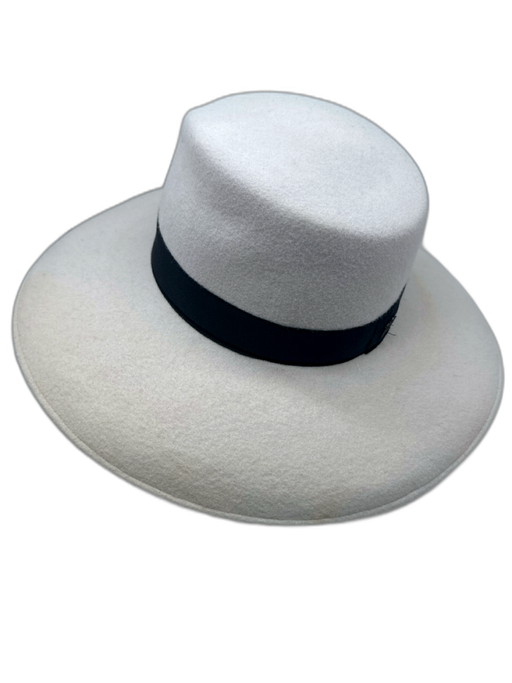 Eric Javits Beige Gray Wool Felt Contrast Ribbon Wide Brim Hat Beige Gray