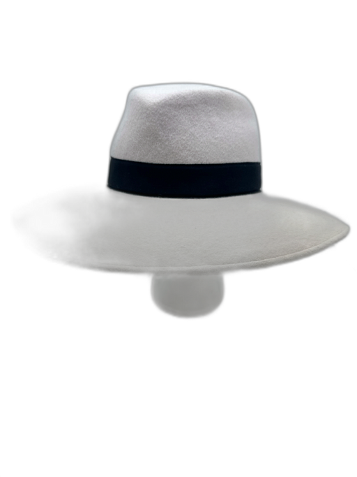 Eric Javits Beige Gray Wool Felt Contrast Ribbon Wide Brim Hat Beige Gray