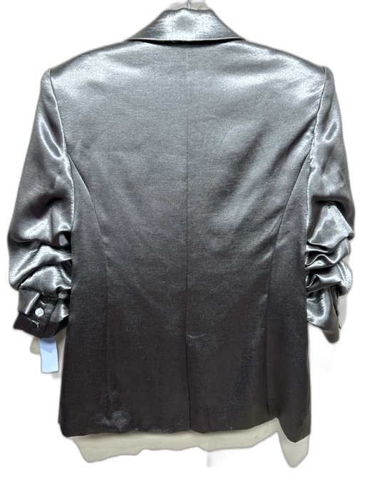 Cinq a Sept Size 2 Silver Polyester Metallic Scrunch Sleeve Single Button Jacket Silver / 2