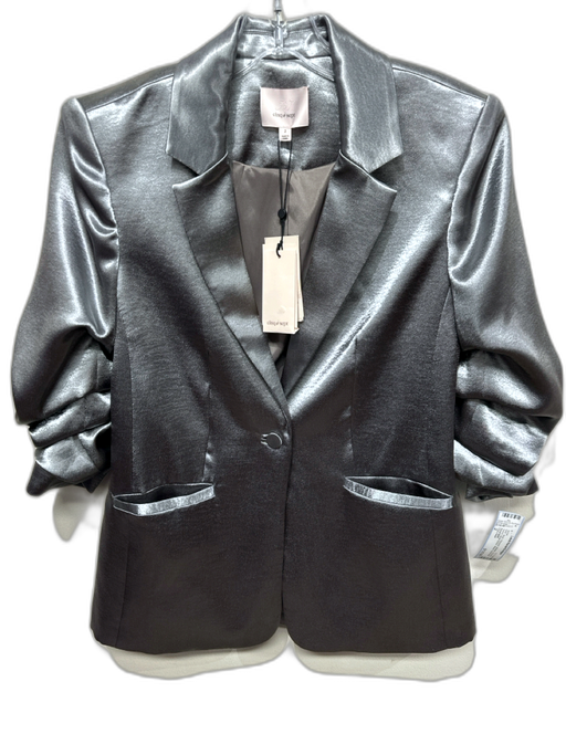 Cinq a Sept Size 2 Silver Polyester Metallic Scrunch Sleeve Single Button Jacket Silver / 2