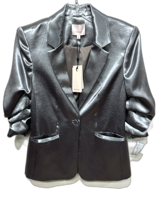 Cinq a Sept Size 2 Silver Polyester Metallic Scrunch Sleeve Single Button Jacket Silver / 2