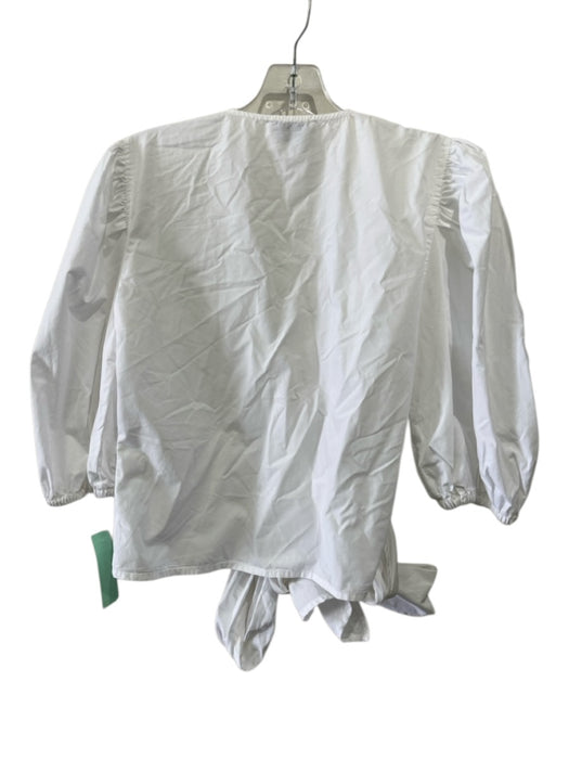 Ganni Size 38 White Cotton Short Puff Sleeve Crop Wrap Open Top White / 38