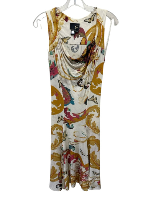 Just Cavalli Size 40 White & Multi Sleeveless All Over Print Cowl neck Dress White & Multi / 40
