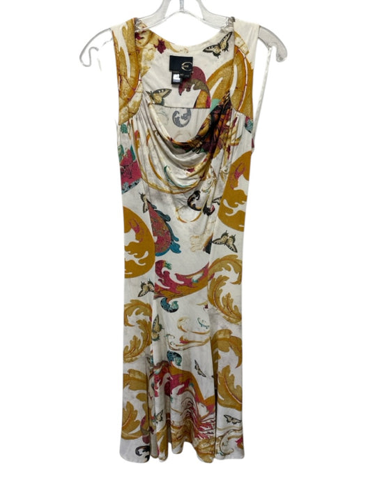 Just Cavalli Size 40 White & Multi Sleeveless All Over Print Cowl neck Dress White & Multi / 40