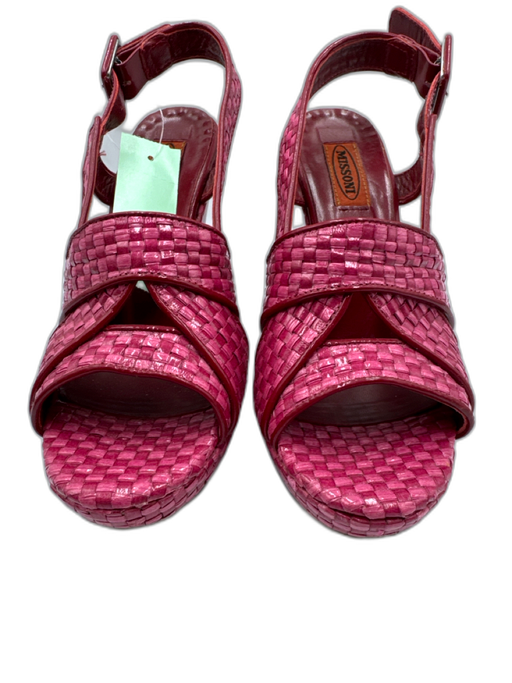 Missoni Shoe Size 38 Pink & Red Straw Checked Platform Block Heel Sandals Pink & Red / 38