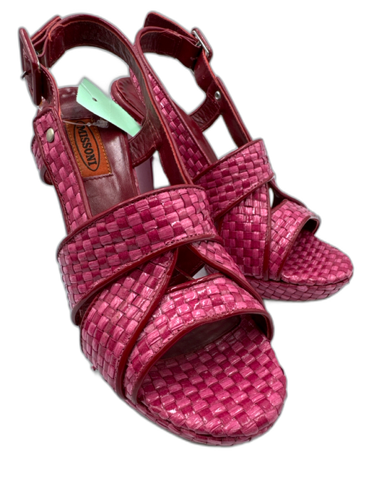 Missoni Shoe Size 38 Pink & Red Straw Checked Platform Block Heel Sandals Pink & Red / 38