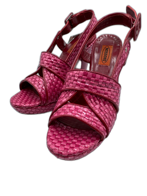 Missoni Shoe Size 38 Pink & Red Straw Checked Platform Block Heel Sandals Pink & Red / 38