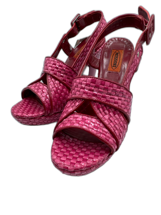 Missoni Shoe Size 38 Pink & Red Straw Checked Platform Block Heel Sandals Pink & Red / 38