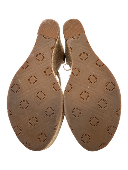 Ugg Shoe Size 8 Gold & Beige Leather Upper Espadrille Peep Toe Ankle Tie Wedges Gold & Beige / 8