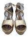 Ugg Shoe Size 8 Gold & Beige Leather Upper Espadrille Peep Toe Ankle Tie Wedges Gold & Beige / 8