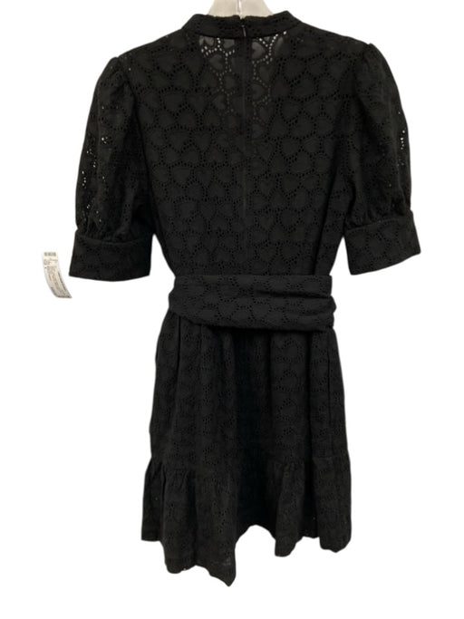 Rebecca Vallance Size 4 Black Cotton Short Sleeve Cut Outs Split Neck Dress Black / 4