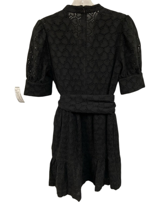 Rebecca Vallance Size 4 Black Cotton Short Sleeve Cut Outs Split Neck Dress Black / 4
