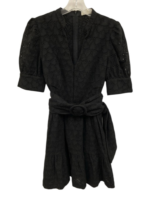 Rebecca Vallance Size 4 Black Cotton Short Sleeve Cut Outs Split Neck Dress Black / 4