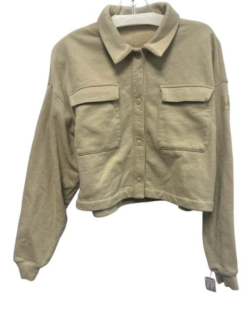 Alo Size Est S Beige Poly Blend Long Sleeve Button Up Crop Pockets Top Beige / Est S