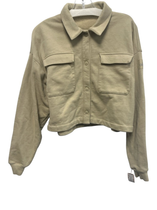 Alo Size Est S Beige Poly Blend Long Sleeve Button Up Crop Pockets Top Beige / Est S