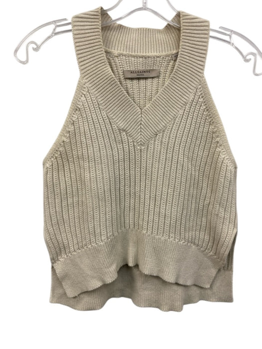 ALLSAINTS Size S Beige Cotton Sleeveless High Neck Knit Top Beige / S