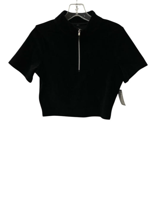 Alo Size S Black Velvet High Neck 1/4 Zip Crop Top Black / S