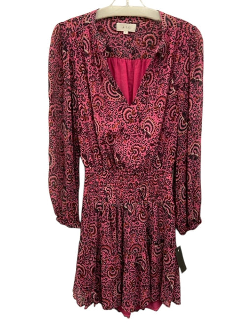 A.L.C. Size 2 Pink, Orange, Green Silk Long Sleeve Floral Print Mini Dress Pink, Orange, Green / 2