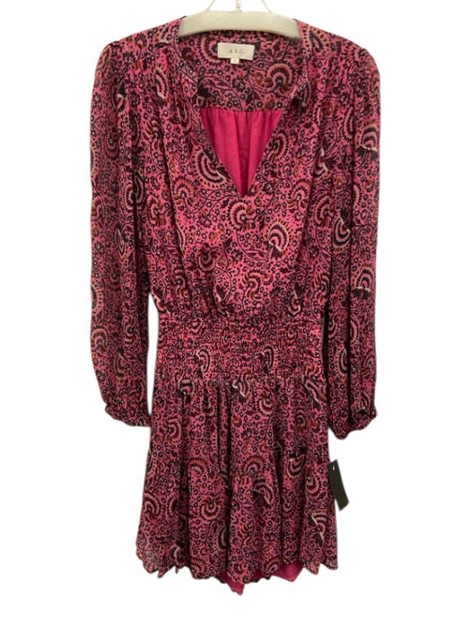 A.L.C. Size 2 Pink, Orange, Green Silk Long Sleeve Floral Print Mini Dress Pink, Orange, Green / 2