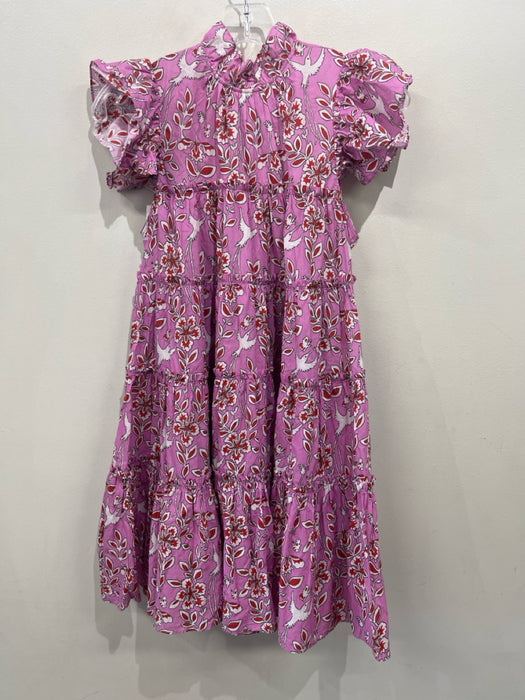 Rhode Size S Pink, White & Red Cotton Botanical Sleeveless Ruffle Shoulder Dress