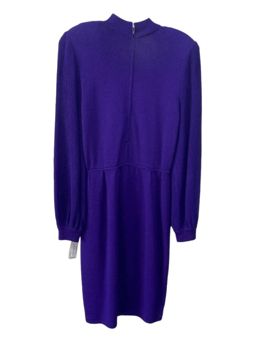 St John Size 6 Purple Wool Blend Knit Long Sleeve Shoulder Pads Ribbed Dress Purple / 6