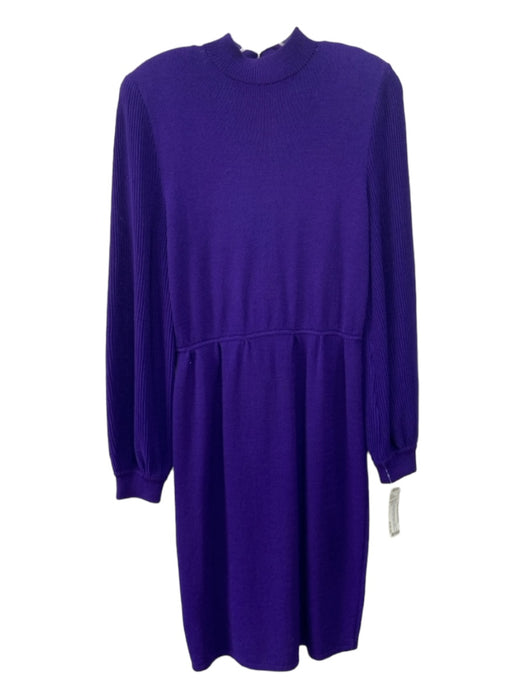 St John Size 6 Purple Wool Blend Knit Long Sleeve Shoulder Pads Ribbed Dress Purple / 6