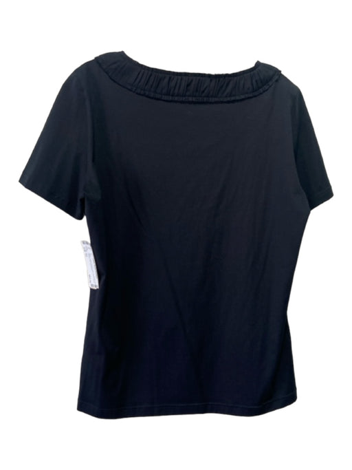 Akris Size 12 Black Cotton Round Neck Short Sleeve Pintuck Knit Top Black / 12