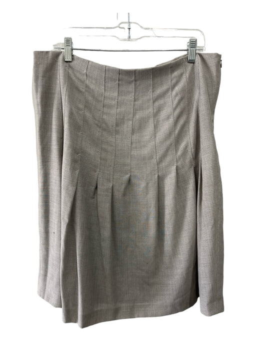 Akris Bergdorf Goodman Size 14 Taupe Wool & Viscose Herringbone Pleated Skirt Taupe / 14