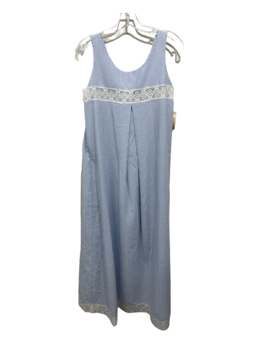 Leontine Linens Size S Blue & White Seersucker Lace Trim Sleeveless Dress Blue & White / S