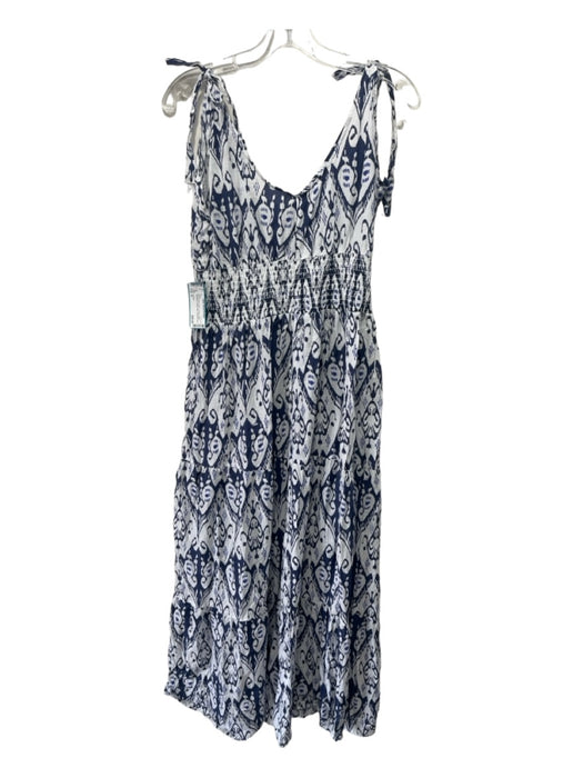 La Plage Size M Blue & White Cotton V Neck & Back Sleeveless Paisley Maxi Dress Blue & White / M