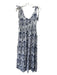 La Plage Size M Blue & White Cotton V Neck & Back Sleeveless Paisley Maxi Dress Blue & White / M